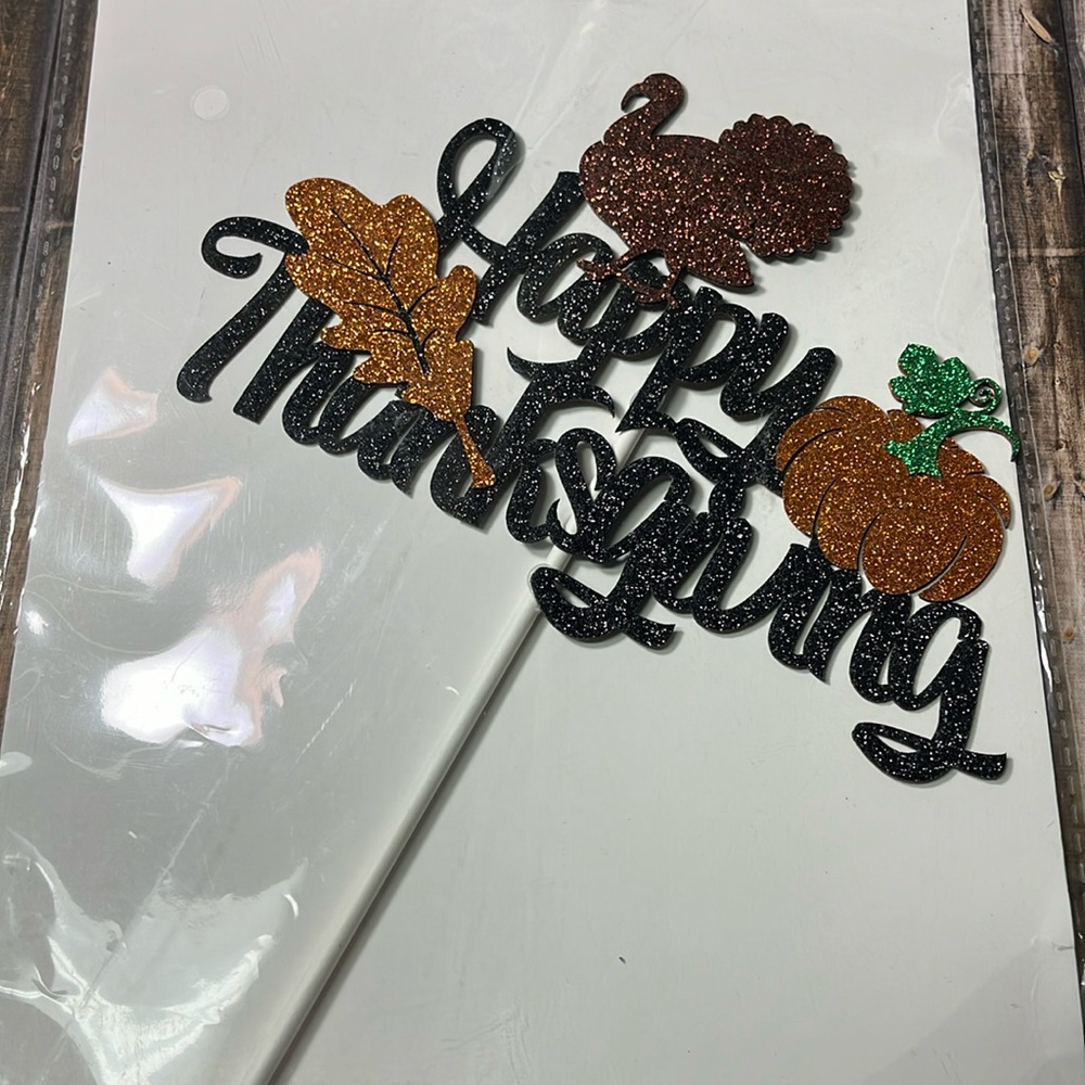 5for$10 Happy Thanksgiving Cake And Pie Topper Maple Leave Pumpkin Glitter Top